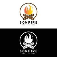 design de logotipo de fogueira, vetor de acampamento, fogo de madeira e design de floresta