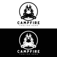 design de logotipo de fogueira, vetor de acampamento, fogo de madeira e design de floresta