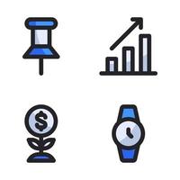 o negócio gestão ícones definir. PIN marcador, gráfico, lucro, relógio de pulso. perfeito para local na rede Internet Móvel aplicativo, aplicativo ícones, apresentação, ilustração e qualquer de outros projetos vetor