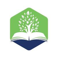 crescimento da árvore de educação no logotipo de vetor de ideia de livro. estudantes com design vetorial de boné de formatura.