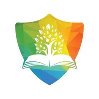 crescimento da árvore de educação no logotipo de vetor de ideia de livro. estudantes com design vetorial de boné de formatura.