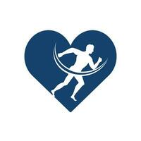 design de logotipo do clube corredor de fitness. design de logotipo em forma de coração de homem correndo. conceito de logotipo de execução saudável. vetor