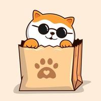 gato dentro papel saco - laranja branco bichano gato legal com círculo óculos dentro compras saco vetor