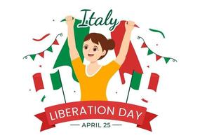 Itália libertação dia ilustração com feriado comemoro em abril 25 e onda bandeira italiano dentro plano desenho animado mão desenhado para aterrissagem página modelos vetor