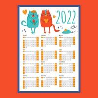 gato amor calendário 2022 ano organizador vetor ilustração conjunto
