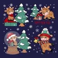 fofa touro Natal árvore presente Sino vetor ilustração conjunto