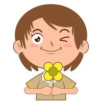 menina segurando flor sorrir face desenho animado fofa vetor