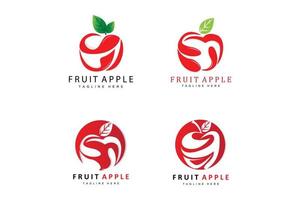 design de logotipo de maçã de frutas, vetor de frutas vermelhas, com estilo abstrato, ilustração de rótulo de marca de produto