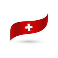 a nacional bandeira do Suíça uma vermelho bandeira onda fluindo vibração apresentando uma branco Cruz rótulo adesivo crachá nacional isolado vetor em branco fundo
