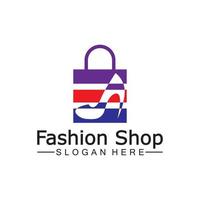 mulher feminina senhora menina sapato de salto alto saco de compras loja logotipo design vetor