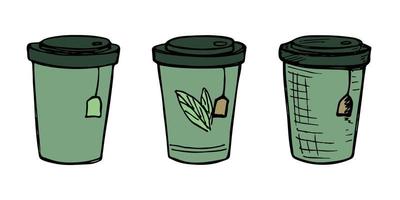 xícara fofa de ilustração de chá ou café. clipart de copo simples. conjunto de rabiscos em casa aconchegante vetor