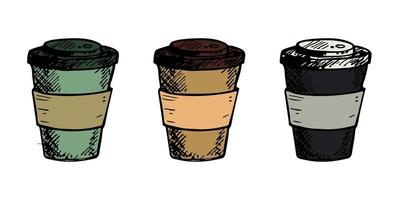 xícara fofa de ilustração de chá ou café. clipart de copo simples. conjunto de rabiscos em casa aconchegante vetor