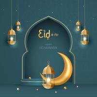 eid al fitr Mubarak quadrado bandeira com 3d elementos ilustração vetor