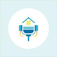 podcast casa logotipo com azul e amarelo cores vetor