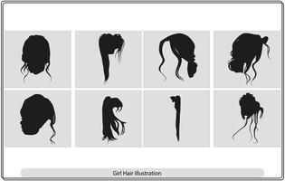 conjunto do silhuetas do uma perfil do meninas com vôo cabelo. vetor. vetor