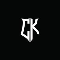 Fita do logotipo da letra do monograma ck com estilo de escudo isolado no fundo preto vetor