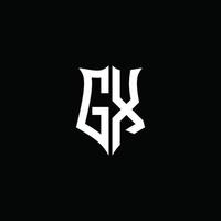 Fita do logotipo da letra do monograma gx com estilo de escudo isolado no fundo preto vetor