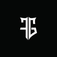 Fita do logotipo da letra do monograma fg com estilo de escudo isolado no fundo preto vetor