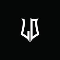 Fita de logotipo de carta com monograma ld com estilo de escudo isolado em fundo preto vetor
