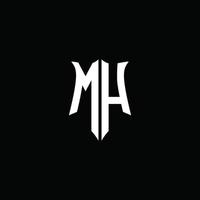 mh monograma carta logotipo fita com escudo estilo isolado em Preto fundo vetor