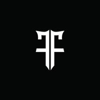 Fita do logotipo da letra do monograma ff com estilo de escudo isolado no fundo preto vetor