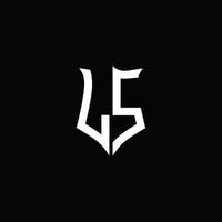 Fita do logotipo da letra do monograma ls com estilo de escudo isolado no fundo preto vetor