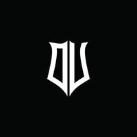 fita do logotipo da letra do monograma du com estilo de escudo isolado no fundo preto vetor