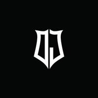 Fita de logotipo de letra de monograma de DJ com estilo de escudo isolado em fundo preto vetor
