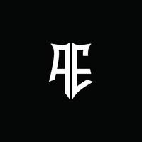 Fita de logotipo de carta com monograma ae com estilo de escudo isolado em fundo preto vetor