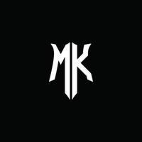 mk monograma carta logotipo fita com escudo estilo isolado em Preto fundo vetor