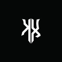 Fita do logotipo da letra do monograma kx com estilo de escudo isolado no fundo preto vetor