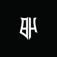 Fita do logotipo da bh monogram letter com estilo de escudo isolado no fundo preto vetor