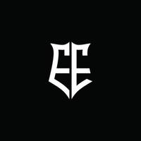 Fita de logotipo de carta com monograma ee com estilo de escudo isolado em fundo preto vetor