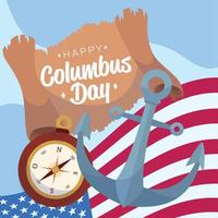 colori âncora EUA bandeira e bússola Colombo dia conceito poster vetor ilustração