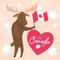 isolado fofa alce desenho animado segurando uma Canadá bandeira feliz Canadá vetor
