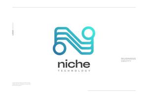 abstrato carta n logotipo Projeto com tecnologia estilo dentro azul gradiente. adequado para o negócio e tecnologia marca identidade vetor