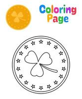 coloração página com trevo moeda para crianças vetor