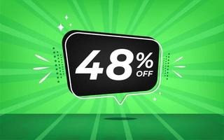 48 por cento desligado. verde bandeira com quarenta e oito por cento desconto em uma Preto balão para mega grande vendas. vetor