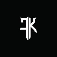 Fita de logotipo de carta de monograma fk com estilo de escudo isolado em fundo preto vetor