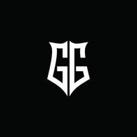 Fita do logotipo da letra do monograma gg com estilo de escudo isolado no fundo preto vetor