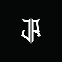 Fita do logotipo da carta do monograma jr com estilo de escudo isolado no fundo preto vetor