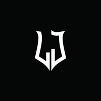 Fita de logotipo de carta de monograma lj com estilo de escudo isolado em fundo preto vetor