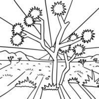 coloração página - Preto linear mão desenhado Joshua árvore dentro frente do pôr do sol raios. minimalista linha arte do Arizona panorama. deserto vibrações linha arte imprimir. vetor linha ilustração do americano sudoeste.