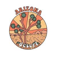 Arizona deserto com Joshua árvore aventura volta crachá impressão Projeto. vintage contorno vetor ilustração obra de arte