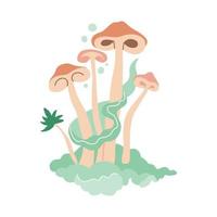 Anos 70 retro hippie Magia cogumelo com verde fumaça impressão para gráfico tee t camisa ou poster adesivo. vetor plano mão desenhado ilustração.