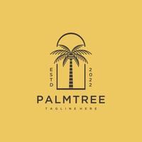 Palma árvore vintage minimalista logotipo vetor ícone ilustração amarelo fundo