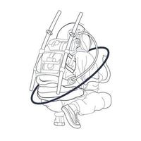 ilustração vetorial desenhada à mão de agachamento de astronauta vetor