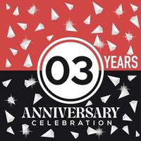 a comemorar dia 03 anos aniversário logotipo Projeto com vermelho e Preto fundo vetor