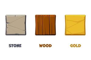 aplicativo ícone modelo com diferente texturas. pedra, de madeira e dourado ícones. vetor