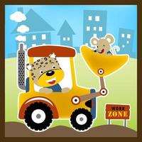 engraçado leopardo com ratos em construção veículo, vetor desenho animado ilustração